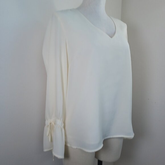 J Crew Mercantile Blouse Ivory Romantic V Neck Lined Tie Sleeve Womens 10 - Picture 2 of 14